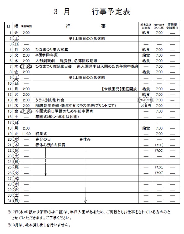 3月のお知らせ