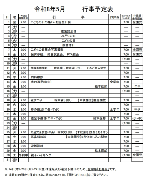 5月のお知らせ